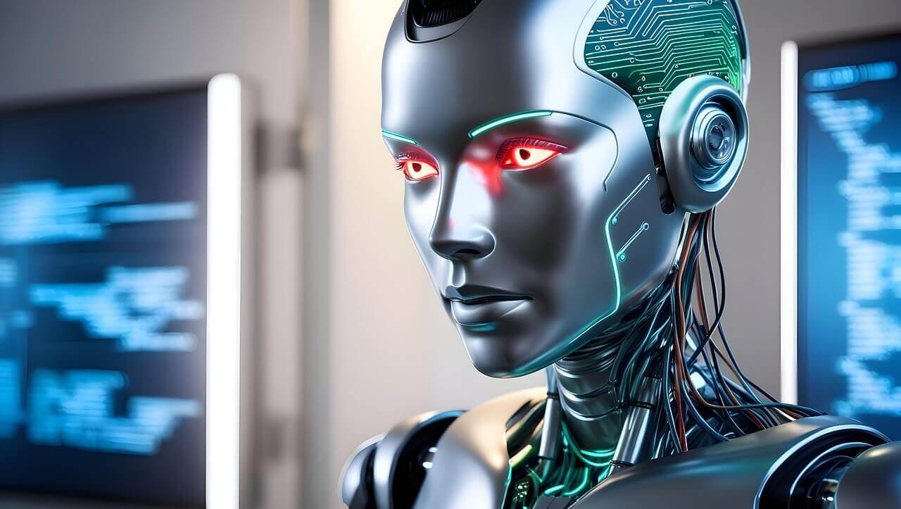Close Up Of A Humanoid Robot Facial Expression And Movement Mechanism