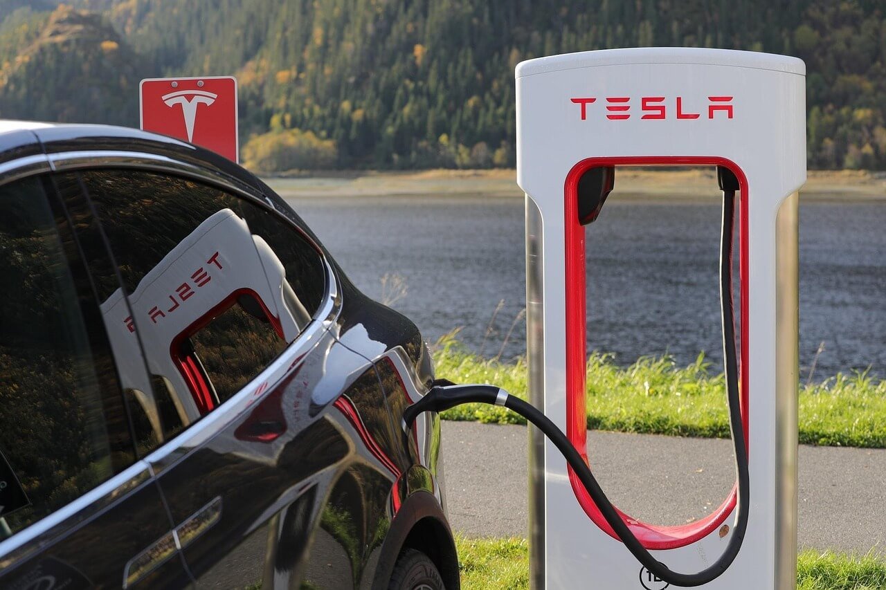 Electric Car Charging With Digital Dashboard Overlay