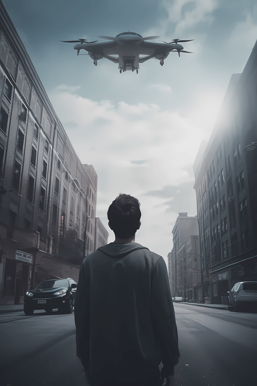 Evtol Aircraft Flying Over Smart City